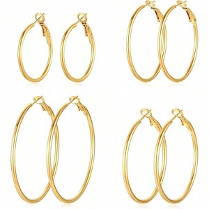 4 Pairs Silver Gold Hoop Earrings for Women Hypoallergenic Lightweight Dangle Earring Set - 1 of 4