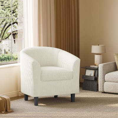 Beige Corduroy Fabric Upholstered Club Chair with Rubberwood Legs