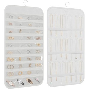 Double-Sided Hanging Jewelry Organizer with 40 Pockets & 36 Hooks, Wall Mounted Storage for Necklaces & Earrings, White White - 1 of 4