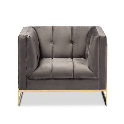Luxe Grey Velvet Armchair with Gold Metal Frame