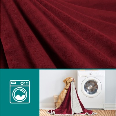 Maroon Red Sherpa Fleece Reversible Pet Blanket, 29x40