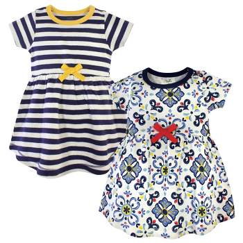 Touched by Nature Baby and Toddler Girl Organic Cotton Short-Sleeve Dresses 2pk, Pottery Tile