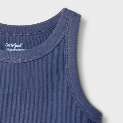 Cat & Jack Girls' Ribbed Fitted Tank Top - Cat & Jack™ Blue M — фото 3