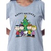 Peanuts Women's Happy Holidays Character Charlie Brown Snoopy Lucy Linus Sally Christmas Nightgown Pajama Shirt Grey - 2 of 3