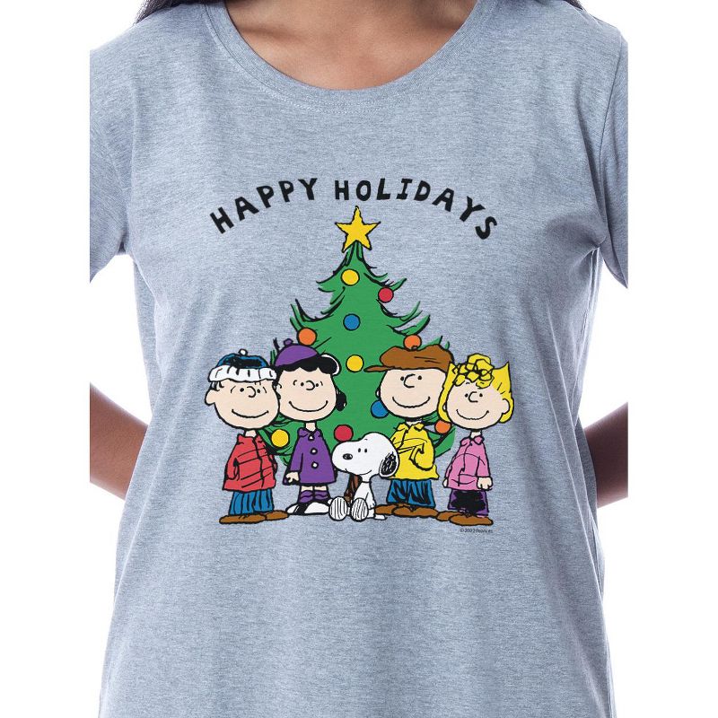 Peanuts Womens' Happy Holidays Christmas Nightgown Sleep Pajama Shirt Grey, 2 of 4