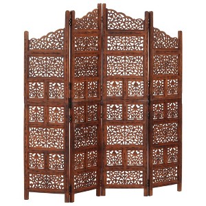 vidaXL Hand carved 4-Panel Room Divider 63"x65" Solid Mango Wood - 1 of 4