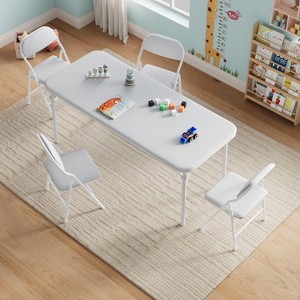 Boys and Girls Folding Table and Chairs Set of 3, Portable Table and Chair with Pu Soft Cushion, Suitable for Eating, Reading and Playing - 1 of 3