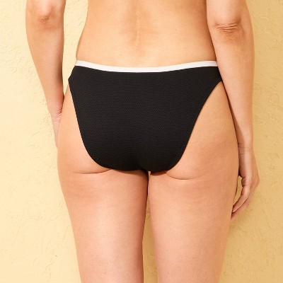 Shade & Shore Women's Textured Low-Rise Contrast Binding Cheeky Coverage Bikini Bottom - Shade & Shore™ Black/White S — фото 2