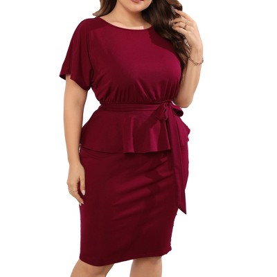 Whizmax Plus Size Cocktail Party Dress Bodycon Elegant Midi Dress Peplum Business Work Office Sheath Pencil with Belt