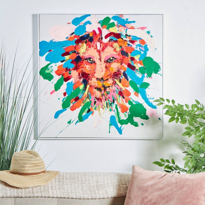 32&#34;x32&#34; Canvas Lion Abstract Paint Splatter Wall Art with White Frame - CosmoLiving by Cosmopolitan, 2 of 8