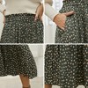 Women's Polka Dot Maxi Skirt - High Waist Pleated Midi Swing Skirt with Pockets for Beach & Cruise Green-floral Print - 4 of 4