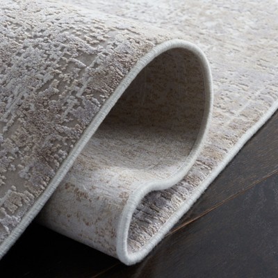 Gray and Ivory Hand-Knotted Viscose Rectangular Area Rug