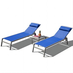 SKRAN Patio Chaise Lounge Set,Adjustable Pool Lounge Chairs,for Sunbathing,Beach,(Only includes 2 Lounge Chairs with Headrest & 1 Table) - 1 of 4