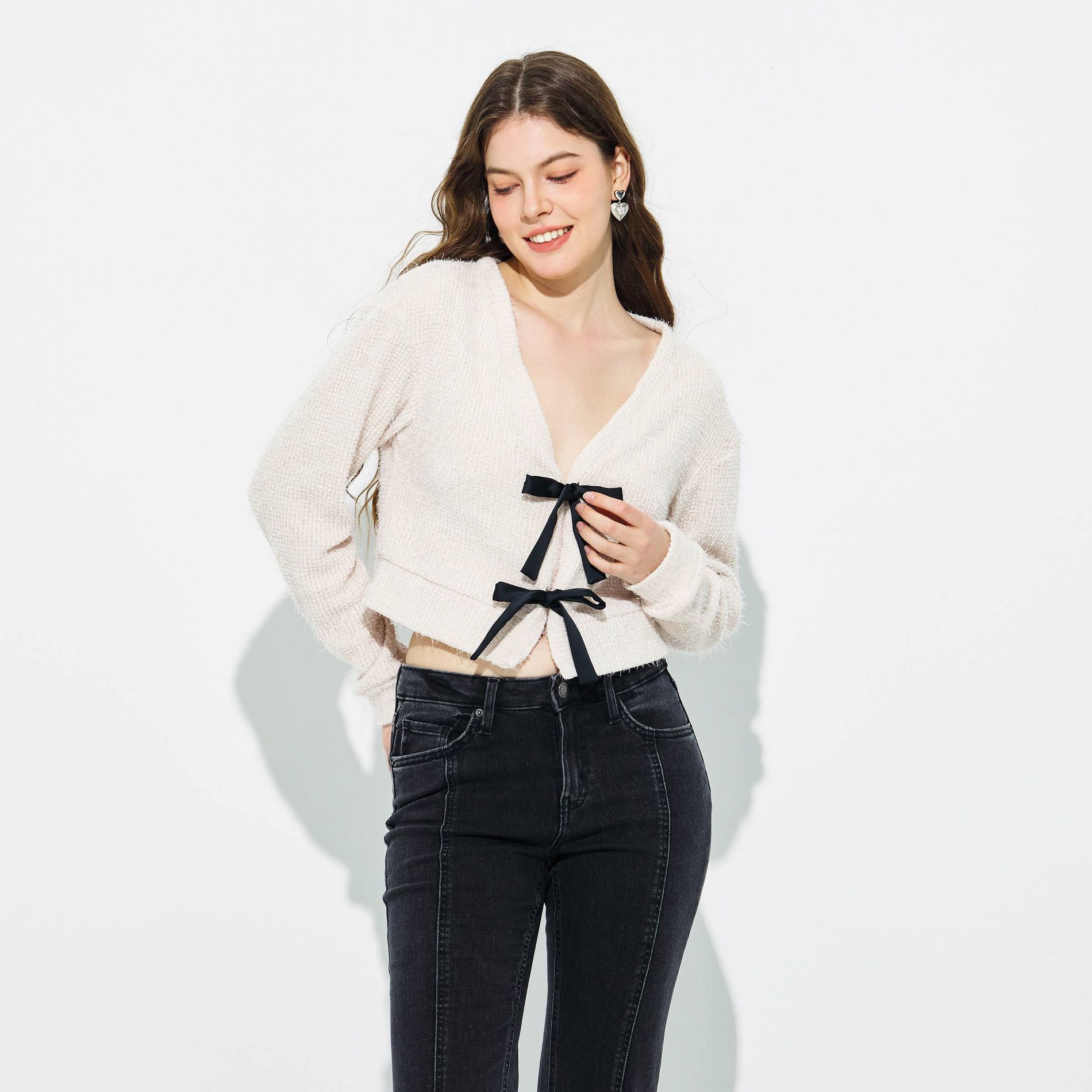 Women's V-Neck Bow Tie Cardigan Sweater - Wild Fable™