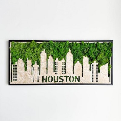 PAGED New York Moss City Silhouette Metal Wall Art for Living Room, Iconic Landmarks Preserved Moss Wall Decor, Framed Wall Art, Vibrant Hanging Frame