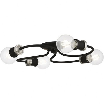 Black and Brushed Nickel 4-Light Flush Mount Ceiling Fixture