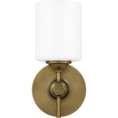 Weathered Brass Wall Sconce with Opal Glass Shade