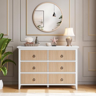 Fluted Dresser for Bedroom with 6 Drawers, 47 Inch Wide Multi-Functional Anti-Tip Storage Cabinet