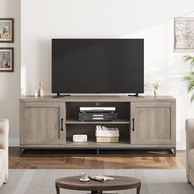 Garvee Farmhouse TV Stand for 75inch, Entertainment Center with Sturdy Metal Leg & Adjustable Shelves, Wooden Media Console for Living Room Bedroom