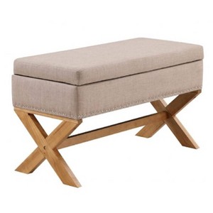 39" Becky Storage Ottoman Beige - Boraam: Rubberwood Frame, Soft-Close Hinge, Polyester Upholstery - 1 of 4