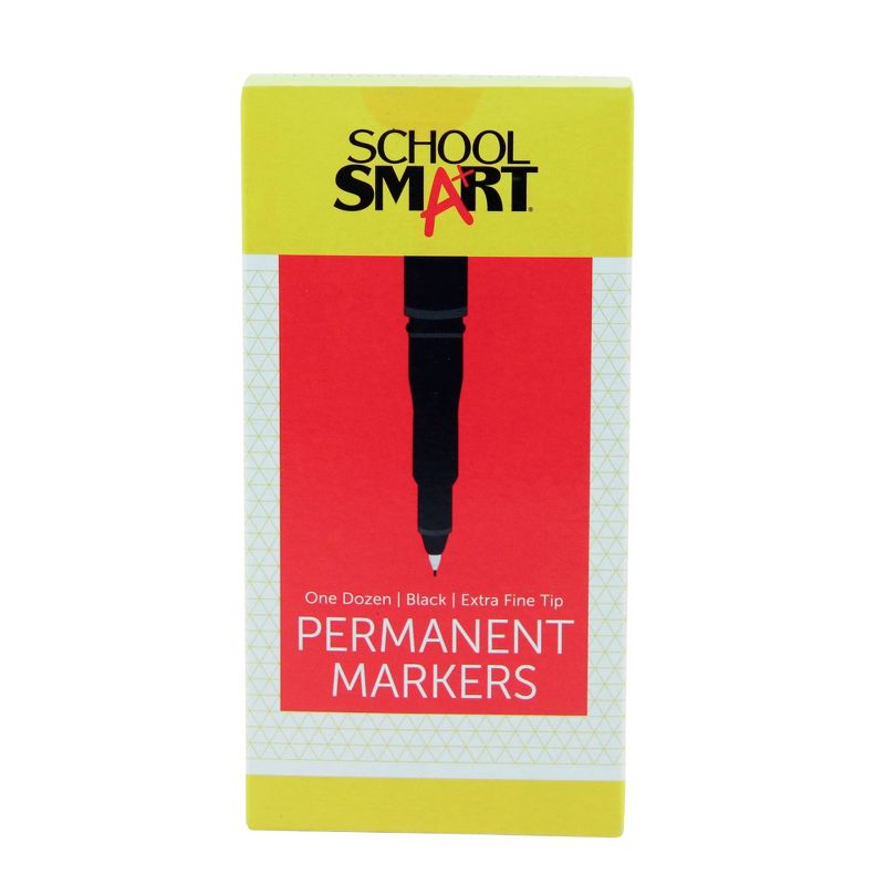 School Smart Extra Fine Tip Permanent Markers, Black, Pack of 12, 1 of 7