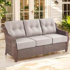 Buenhomino Outdoor Furniture 3-Seater Rattan Sofa Patio Wicker Sofa Couch Furniture Set with 6-inch Thicked Cushions - 1 of 4