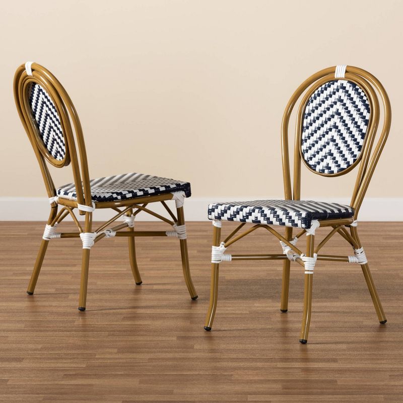 2pc AlaireBamboo Style Stackable Bistro Dining Chair Set White/Blue/Brown - Baxton Studio: French-Inspired, Ergonomic, No Assembly Required, 5 of 6