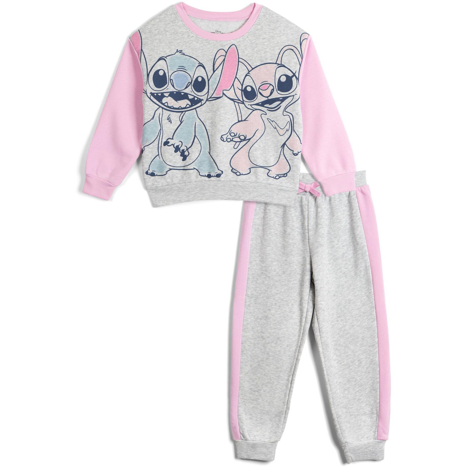 Disney Lilo & Stitch Little Girls Fleece Pullover Sweatshirt and Jogger Pants Outfit Set Gray / Lavender 7-8