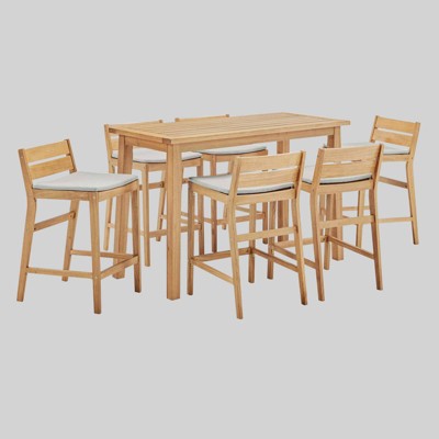 Riverlake 7pc Outdoor Patio Ash Wood Bar Set - Taupe - Modway