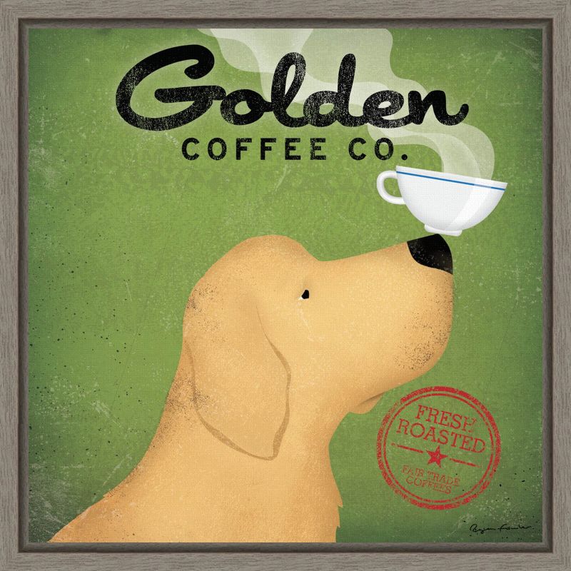Golden Dog Coffee Co Green Canvas Wall Art with Grey Frame