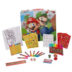 Mario Brothers Super Mario Deluxe Activity Set with Carrying Tin, Coloring Sheets, Tattoos, Stickers, & Art Supplies - 1 of 4