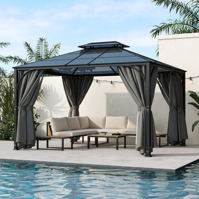 10'x12' Outdoor Gazebo, Patio Aluminum Double Roof Gazebo with  Mosquito Netting and Privacy Screens for Backyard, Garden -ModernLuxe