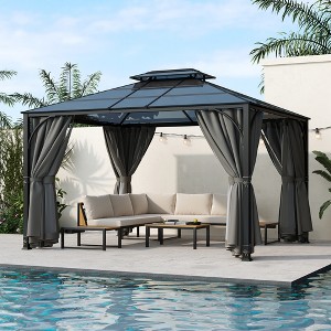 10'x12' Outdoor Gazebo, Patio Aluminum Double Roof Gazebo with  Mosquito Netting and Privacy Screens for Backyard, Garden -ModernLuxe - 1 of 4