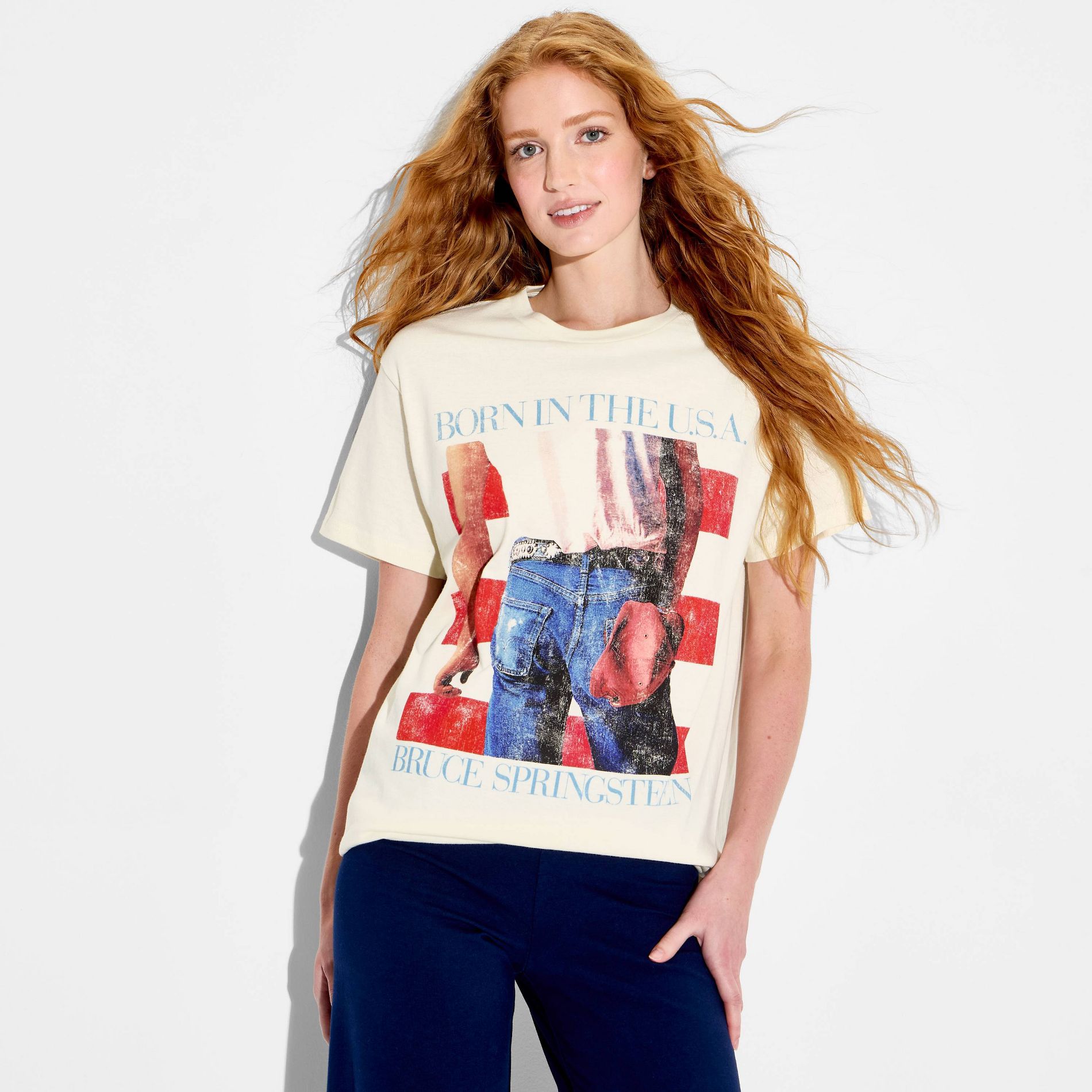 Women's Born in the USA Springsteen Short Sleeve Graphic T-Shirt - White