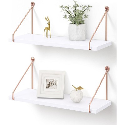 Attop Floating Shelves for Wall,Shelves for Bathroom Kitchen Bedroom Solid Wood Metal Chic Bookshelf, Set of 2