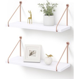 Attop Floating Shelves for Wall,Shelves for Bathroom Kitchen Bedroom Solid Wood Metal Chic Bookshelf, Set of 2 - 1 of 4