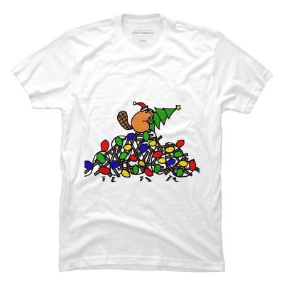 Men's Design By Humans Cool Christmas Beaver dding Lights to Dam By SmileToday T-Shirt