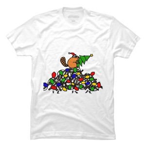 Men's Design By Humans Cool Christmas Beaver dding Lights to Dam By SmileToday T-Shirt - 1 of 4