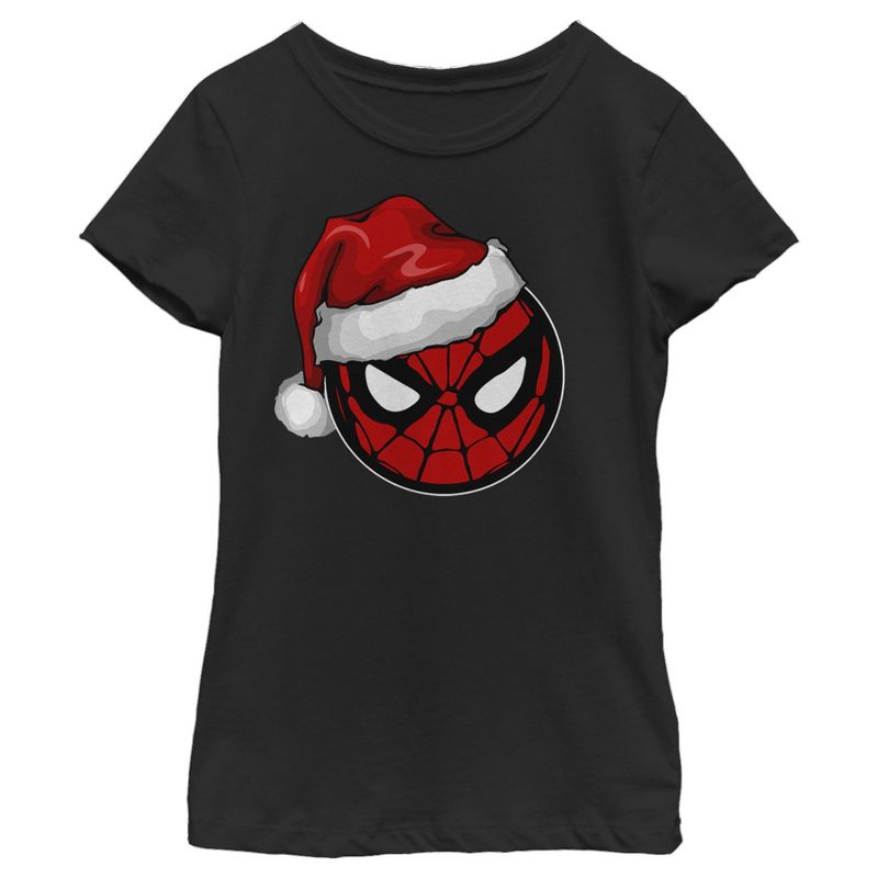 Girl's Marvel Christmas Spider-Man Santa Hat T-Shirt, 1 of 4