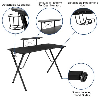 Adjustable Gray Wood Gaming Desk & Chair Set with Cup Holder and Headphone Hook