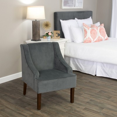 Gray Velvet Swoop Arm Accent Chair with Wood Legs