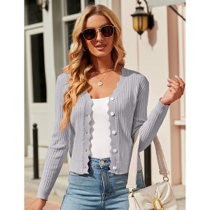 Womens Lightweight Knit Cardigan V Neck Long Sleeve Front Button Down Elegant Shrugs - 1 of 4