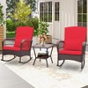 Tangkula 3 Pieces Rocking Bistro Set PE Rattan Rocking Chairs w/ 2-Tier Coffee Table - 2 of 4