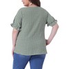 Agnes Orinda Women's Plus Size Gingham 1950s Sweetheart Neck Button Decor Short Sleeve Blouses - 4 of 4