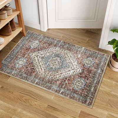 Area Rug Vintage Persian Floral Print Floor Cover Washable Foldable Thin Rug