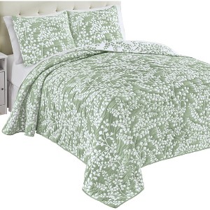 Collections Etc Jacquard Textured Leaf Design Reversible Bedspread - 1 of 3