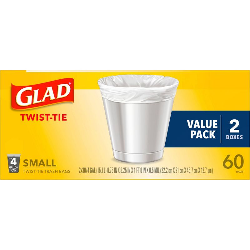 Glad Small Trash Bags 4 Gallon Twist Tie Value Pack - White - 60ct, 1 of 12