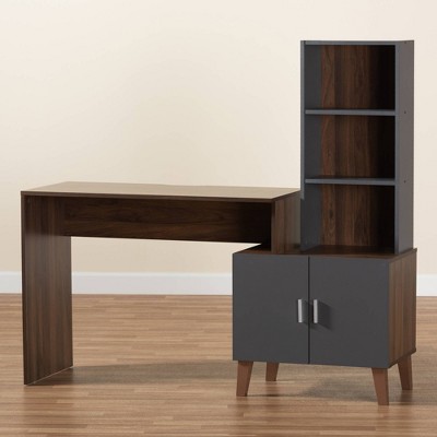 Contemporary Jaeger Two-Tone Walnut and Grey Wood Desk with Storage