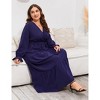 Plus Size Women's V Neck Long Sleeve Maxi Dress with Belt Flowy Elegant Floor Length Dress - 4 of 4