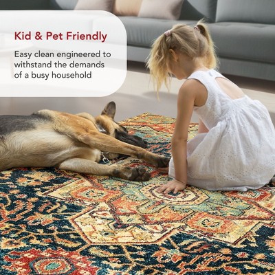 Green Medallion Synthetic Easy Care Area Rug